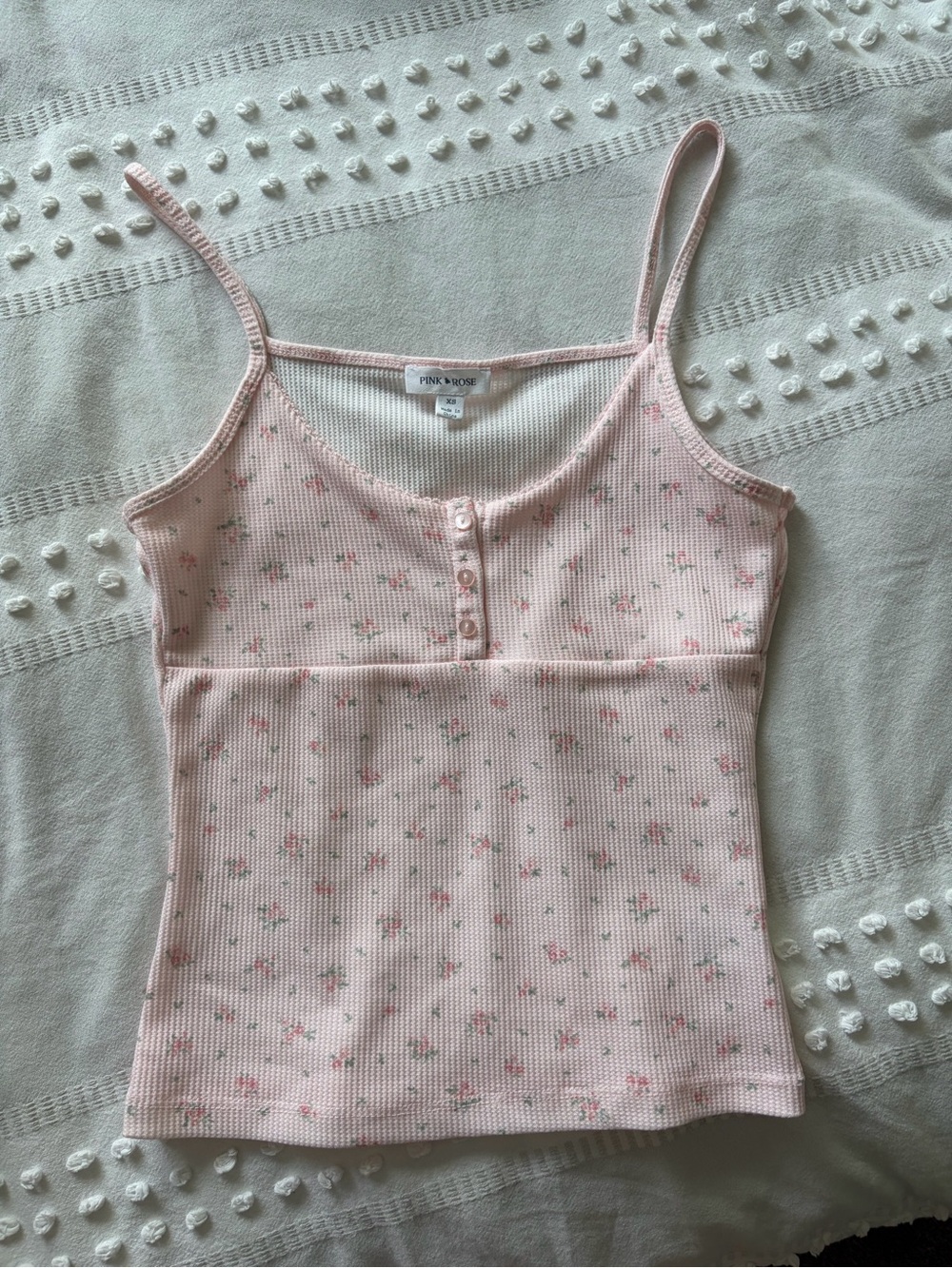 Pink Rose Light Pink Floral Ribbed Cami Tank